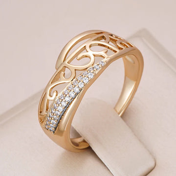Beautiful Ethnic Hollow Flower Rolled 14K Rose Gold AAA Zircon Diamonds Ring - Daily Vintage Jewellery